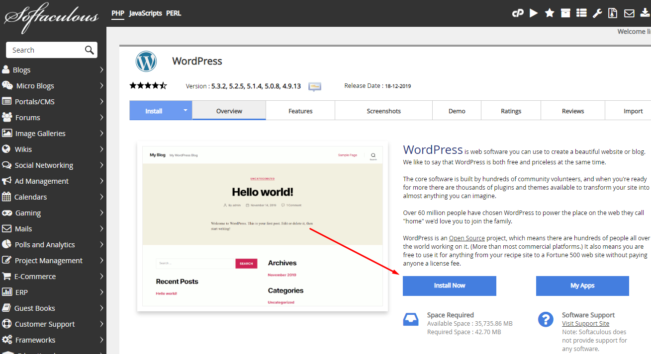 wordpress install proces