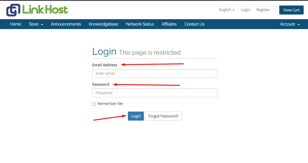 linkhost user login page